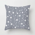 Close-up of peach skin cushion cover with grey geometric star and wave line patterns - Starry Sky Stars (DRD159-13) / 18x18 Inch
