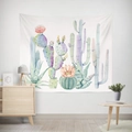 Green cactus watercolor tapestry for living room wall hanging and home decor - 95X73 (Peach Skin) / Watercolor Plant Potted Style (GT17-10)
