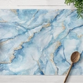 Blue marble texture rectangular placemat with gold sand veins for modern dining decor - Marble Gold Flow (CD06-8)