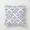 Detail view of gray European damask geometric pattern on a square peach skin pillowcase - Damask Pattern (DRD159-9) / 18x18 Inch