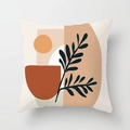 Modern abstract geometric cushion cover with earthy tones and minimalist leaf pattern - 45x45 / Earth Tone Abstract Geometric Plant (CRD03-29)