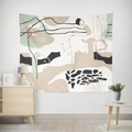 Modern abstract plant wall tapestry in beige and sage green for home wall decor - Gt12-14 / 95X73 Brushed Fabric