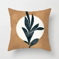 Modern Nordic square pillow cover with ocher color and blue plant leaf silhouette design - 45x45 / Retro Yellow Plant Silhouette (CRD03-30)