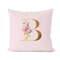 Deko-Kissenbezug in Rosa und Roségold, Buchstabe B mit elegantem Blumendesign - 45x45 cm / Buchstabe B (DRD152-B)