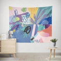 Abstract botanical wall tapestry with colorful geometric shapes for home decor - Gt12-18 / 95X73 Brushed Fabric