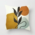 Modern Nordic abstract geometric face pillow case with black leaves and orange sun shapes - 45x45 / Nordic Modern Line Illustration (CRD03-31)