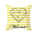 Funda de cojín nórdica de rayas amarillas con corazón geométrico y texto Welcome - Tamaño Estándar Sin Núcleo / Welcome Corazón Rayado (DRD168-2)