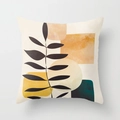 Modern abstract cushion cover with black leaf print and colorful geometric shapes - 45x45 / Minimalist Plant Branch Geometric (CRD03-32)