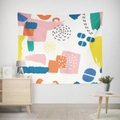 American abstract floral tapestry with colorful geometric blocks and hand-painted strokes - Gt12-21 / 95X73 Brushed Fabric