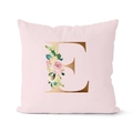 Pink rose gold square pillowcase with elegant watercolor floral and gold letter E design - 18x18 Inch / Letter E (DRD152-E)