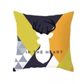Nordic geometric pillow cover in yellow and orange with deer head and text print - Standard Size Without Core / Geometric Color Block Deer (DRD168-6)
