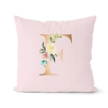 Pink rose gold pillow case with floral letter F design for home sofa decor - 18x18 Inch / Letter F (DRD152-F)
