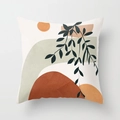 Abstract geometric pillow cover with terracotta leaves and organic shapes in Nordic style - 45x45 / Abstract Plant and Geometric Color Block (CRD03-35)