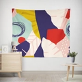 Abstract botanical wall tapestry with mustard yellow and navy geometric leaf patterns - Gt12-24 / 95X73 Brushed Fabric