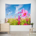 Wall tapestry featuring pink cosmos flower field and blue sky for home decor - 95X73 (Peach Skin) / Pink Cosmos Flower Sea Style (GT17-15)