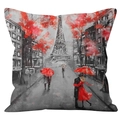 Funda de cojín artística de París con Torre Eiffel y diseño de paraguas rojo - Torre Paraguas Rojo Peatones (YMD43-2)