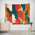 Modern abstract botanical tapestry with terracotta and teal geometric patterns - Gt12-25 / 95X73 Brushed Fabric