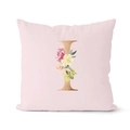 Pink rose gold pillowcase featuring a floral alphabet letter I with watercolor flowers - 18x18 Inch / Letter I (DRD152-I)