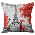 Funda de cojín cuadrada para amantes con pintura al óleo de Torre Eiffel y paraguas rojo - Torre Árbol Rojo Pareja (YMD43-3)