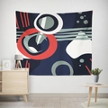 Modern abstract geometric tapestry with navy blue base and red circles for wall decor - Gt12-26 / 95X73 Brushed Fabric