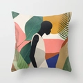 Modern abstract cushion cover featuring a black minimalist silhouette and tropical leaves - 45x45 / Person Outline and Palm (CRD03-39)