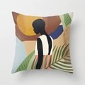 Modern abstract geometric portrait cushion cover with black woman silhouette art - 45x45 / Black Woman Silhouette and Sun (CRD03-40)
