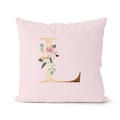 Pink rose gold letter L square throw pillow cover with floral watercolor design details - 18x18 Inch / Letter L (DRD152-L)