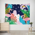 Tropical wall tapestry with pink flamingos and toucan bird among lush palm leaves - Gt12-30 / 95X73 Brushed Fabric