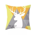 Nordic square pillow cover featuring yellow geometric triangles and a white deer head motif - Standard Size Without Core / Geometric Deer Silhouette The Good Life (DRD168-14)