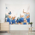 Nordic wall tapestry with blue hydrangeas, yellow daisies and butterflies for home decor - 95X73 (Peach Skin) / 绣球花蝴蝶款式(GT17-19)