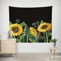 Decorative black tapestry with sunflower and green plant illustrations in a cozy room - 95x73cm (Brushed) / Black Background Sunflower Illustration (GT23-10)
