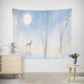 Nordic wall hanging tapestry featuring a forest landscape with deer and moon motifs - 95X73 (Peach Skin) / Quiet Forest Deer & Moon Style (GT17-20)