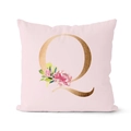 Pink rose gold pillowcase featuring a floral alphabet Q design on a square soft fabric - 18x18 Inch / Letter Q (DRD152-Q)