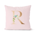 Pink decorative pillow case with watercolor floral letter R design for home decor - 18x18 Inch / Letter R (DRD152-R)