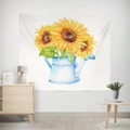 Artistic sunflower tapestry in blue pitcher for cozy indoor room wall decoration - 95x73cm (Brushed) / Blue Pitcher Sunflower (GT23-12)