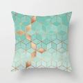 Federa per cuscino moderna verde menta con motivi geometrici dorati e effetto marmo - Stile Cubo Geometrico 3D(DRD141-2)