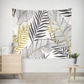 Nordic style tapestry with black and gold tropical leaf print on white fabric for wall decor - 95X73 (Peach Skin) / Gold Powder Black & White Broadleaf Style (GT17-23)