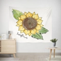 Minimalist sunflower flower tapestry wall hanging with elegant handwritten lettering - 95x73cm (Brushed) / Single Sunflower Pattern (GT23-13)
