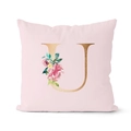 Pink and rose gold square pillowcase featuring flower alphabet letter U design - 18x18 Inch / Letter U (DRD152-U)