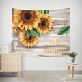 Watercolor sunflower wall tapestry with Hello Autumn text for bedroom wall decoration - 95x73cm (Brushed) / Autumn Sunflower Pattern (GT23-14)