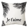Nordic peach skin pillowcase with black palm leaves and Je t'aime typography - Palm Leaf French Love Quote Style (DRD168-9)
