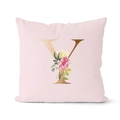 Pink and rose gold square pillowcase featuring a floral letter Y design for home decor - 18x18 Inch / Letter Y (DRD152-Y)