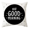 Nordic minimalist peach skin pillowcase with black polka dots and Good Morning text - Polka Dot Black Round Crown Quote Style (DRD168-10)