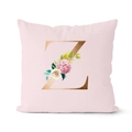 Pink rose gold square cushion cover with floral letter Z design for home sofa decor - 18x18 Inch / Letter Z (DRD152-Z)