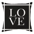 Modern black throw pillow case with white LOVE lettering and geometric border - Black Background Square Frame LOVE Letter Style (DRD168-11)