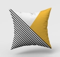 Detail of Nordic geometric pillow cover with yellow and black striped fabric textures - Black And White Twill With Yellow And White Blocks (DRD146-9) / 45x45cm(Cover Only)