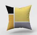 Detalle de funda de cojín geométrica moderna con patchwork en amarillo, negro y gris - 45x45 cm / Empalme Geométrico Amarillo Negro (DRD211-3)