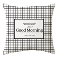 Nordic black and white checkered cushion cover with Good Morning print in peach skin - Black And White Gingham Lifestyle Text Style (DRD168-13)