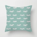 Mint green square pillow cover with pink closed-eye eyelash pattern and modern design - Cartoon Eyelash Eye Design(DRD141-18)