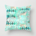 Mint green square pillow cover with artistic mermaid scale pattern and metallic finish - Modern Mermaid Scale Pattern(DRD141-19)